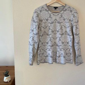 Ann Taylor white-and-gray lace-patterned knit peplum sweater in Small